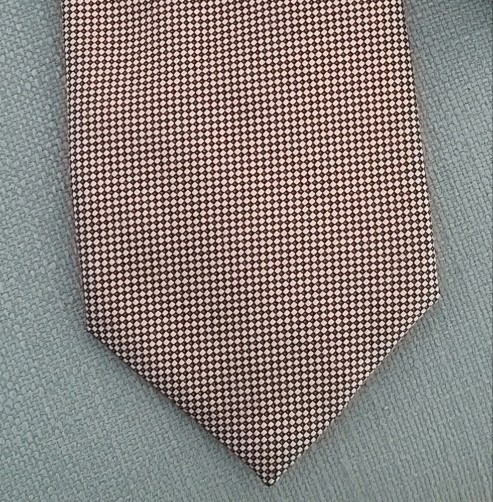 Burberry's London Made In Italy Rare Shiny Tan And Black Microcheck Tie, Silk - Picture 2 of 9